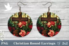 Floral Cross Round Earrings, Stained Glass Christian Earring Product Image 1
