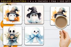 4 Cute Ghost Square Coasters Sublimation Product Image 1