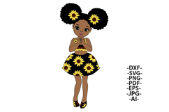 Black Girl SVG Sunflower Outfit Afro Puff Clipart Cute Kid Product Image 1