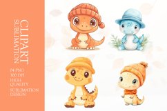 Watercolor winter dino clipart sublimation png Product Image 1