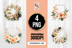 Peach Floral Wreath Clipart Sublimation PNG Product Image 1