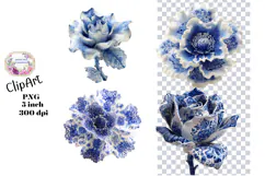 Blue Toile, Ephemera, PNG, Clipart, Junk Journal, flowers Product Image 1