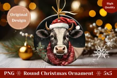 Christmas Gift Tag PNG, Christmas Cow Ornament Sublimation Product Image 1