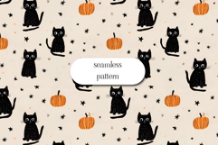 Halloween Black Cats and Pumpkins Seamless Pattern Art Product Image 1