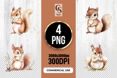 Cute Woodland Squirrel Watercolor Clipart Sublimation PNG Product Image 1