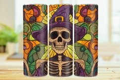 Stained Glass Skeleton 20oz Skinny Tumbler Sublimation. Product Image 1