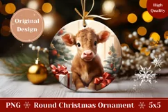 Christmas Cow Ornament Design, Baby Cow Sublimation Ornament Product Image 1