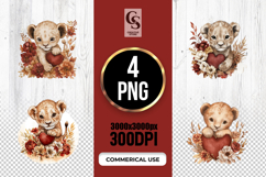 Cute Lion Cub Heart Floral Watercolor PNG Clipart Product Image 1