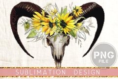 Longhorn Skull With Sunflowers Sublimation Png| Ram Skull Product Image 1