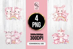 Cute Pastel Baby Animals Clipart Sublimation PNG Product Image 1