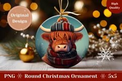 Christmas Product Tag, Winter Highland Cow Ornament PNG Product Image 1