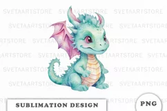 Watercolor cute Dragon sublimation png Product Image 1