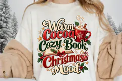 Warm Cocoa Cozy Book Christmas PNG, Book Lover Sublimation Product Image 1