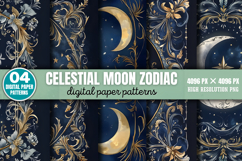 Celestial Moon Zodiac Digital Paper Background PNG Product Image 1