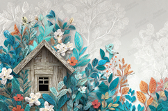 Paper Cut Floral House Illustration Background Art Product Image 1