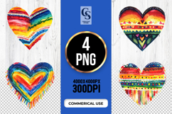 Colorful Tribal Boho Heart Watercolor Clipart PNG Product Image 1