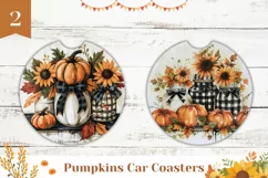 Watercolor Pumpkins Car Coasters, Sunflowers Car Coaster Product Image 1