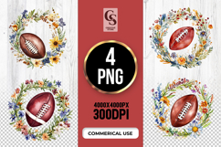 Football Floral Wreath Clipart Sublimation PNG Product Image 1