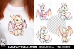 Cute Baby Dragon Heart Clipart Sublimation PNG Product Image 1