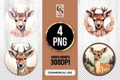Floral Deer Portrait Clipart Sublimation PNG Product Image 1