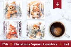 Christmas Coasters, Watercolor Christmas Bear Sublimation Product Image 1