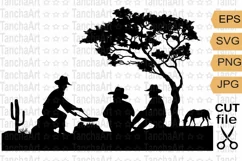 Cowboys campfire svg, png Cowboy camping silhouette cut file Product Image 1