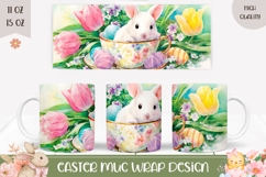 Watercolor Easter Bunny Mug, Cartoon Tulips Mug Wrap Product Image 1