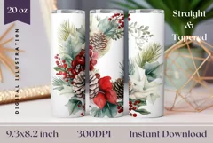 Christmas Tumbler Wrap, Watercolor Christmas Wreath PNG Product Image 1