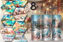 BeachLife | 8 summer Skinny Tumbler Sublimation designs Product Image 1