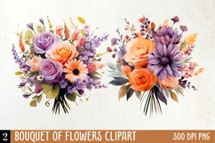 Wedding Flowers Bouquet Clipart, Watercolor Clipart Product Image 1
