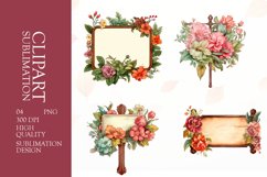 Watercolor floral wooden signboard clipart sublimation png Product Image 1