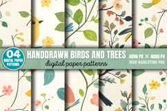 Handdrawn Birds And Trees Patterns PNG Product Image 1