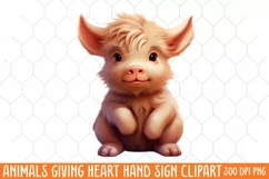 Animals Giving Heart Hand Sign, Watercolor Clipart Product Image 1