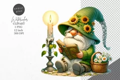 Gnome clipart, Gnome with sunflowers clipart, Summer clipart Product Image 1