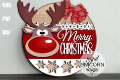 Merry Christmas Reindeer Sign SVG | Red Nose Deer Sign SVG Product Image 1