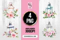 Watercolor Rose Lantern Clipart Sublimation PNG Product Image 1