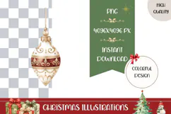 Boho Christmas Ball Illustration, Gold Christmas PNG Product Image 1
