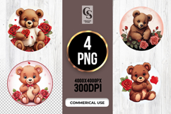 Cute Teddy Bear With Roses Clipart Sublimation PNG Product Image 1