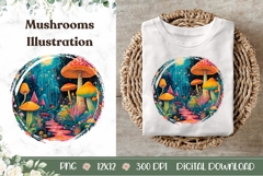 Neon Mushrooms Illustration, Cartoon Forest Illustration Product Image 1