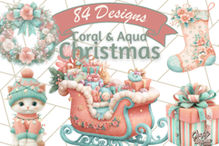 Coral and Aqua Christmas Clipart PNG, Pastel Holiday Art Product Image 1