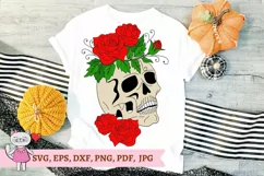 Skull with Roses Svg, Layered Svg, Sugar Skull Svg Product Image 1