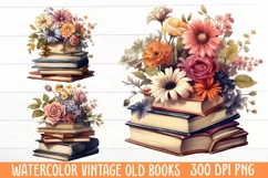 Watercolor Vintage Old Books clipart, Watercolor Clipart Product Image 1