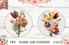 Floral Car Coaster Template, Vintage Flowers Coasters Product Image 1