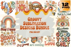 Groovy PNG Bundle 12 Retro Sublimation Designs Product Image 1