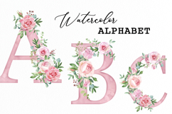 Watercolor pink floral alphabet Product Image 1