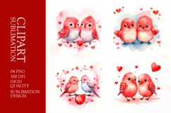 Watercolor Bird Couples, Valentines Day Clipart Sublimation Product Image 1