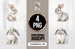 Cute Bunny Rabbit Watercolor Clipart Sublimation PNG Product Image 1