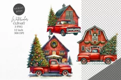 Christmas clipart, Red truck clipart, Winter clipart Product Image 1