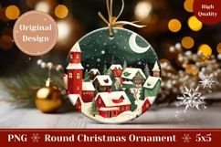 Cartoon Winter Village Ornament, Cozy Winter Ornament PNG Product Image 1