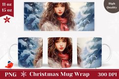 Winter Mug Wrap Design, Christmas Girl Coffee Cup Design Product Image 1